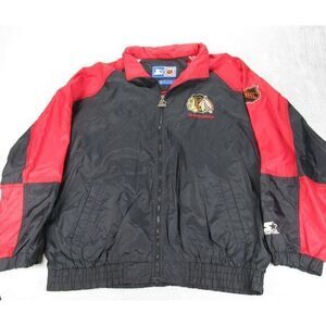 Vintage Chicago Blackhawks Jacket Mens XL‎ Starter Black Colorbock Windbreaker